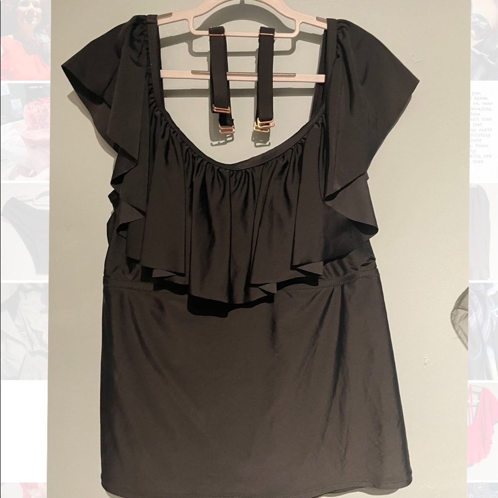 Plus Size Off Shoulder (or on) Black Tankini Top EUC